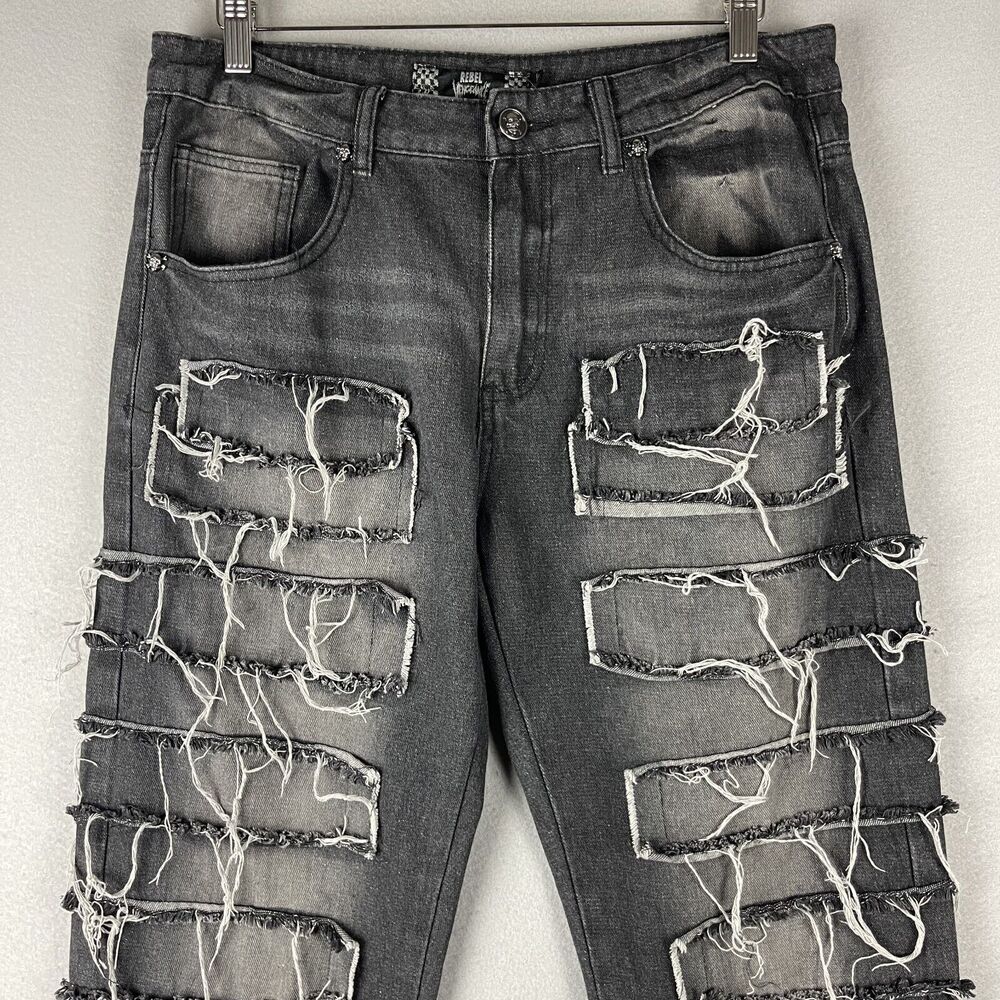 Vintage Rebel Vengeance Distressed Jean Mens 32x32 Black Rock Goth Grunge READ - Picture 2 of 16